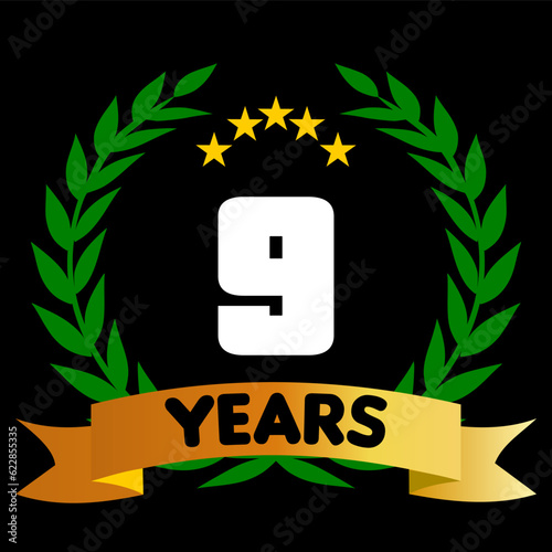 9 years anniversary, colorful with laurel wreath and ribbon