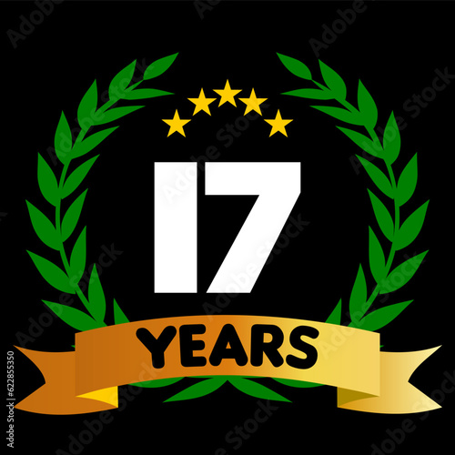17 years anniversary, colorful with laurel wreath and ribbon