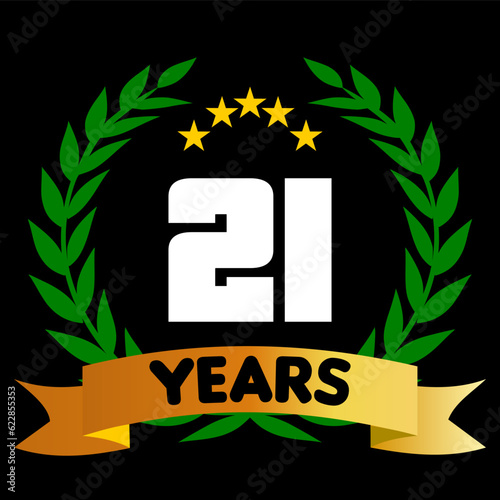 21 years anniversary, colorful with laurel wreath and ribbon