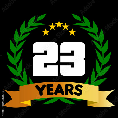 23 years anniversary, colorful with laurel wreath and ribbon