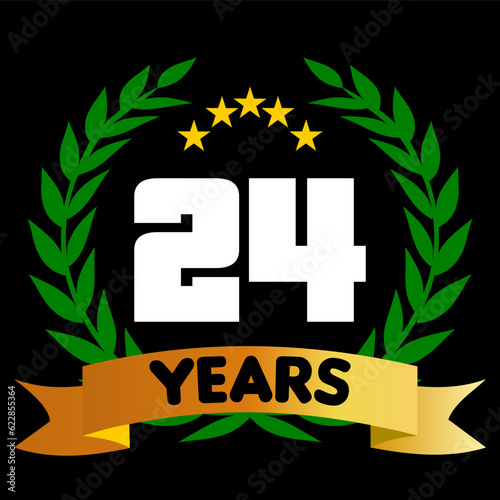 24 years anniversary, colorful with laurel wreath and ribbon