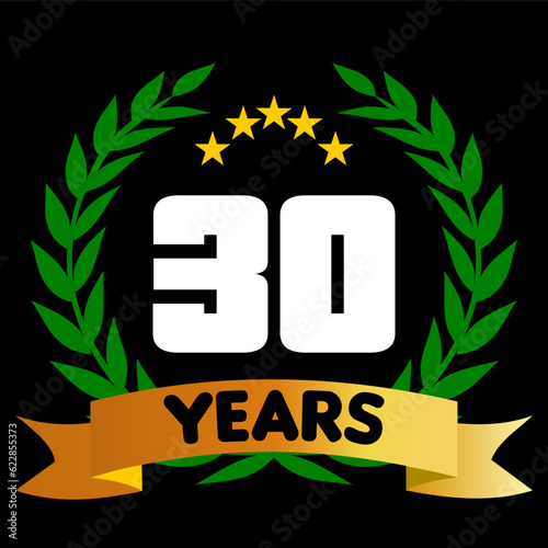 30 years anniversary, colorful with laurel wreath and ribbon