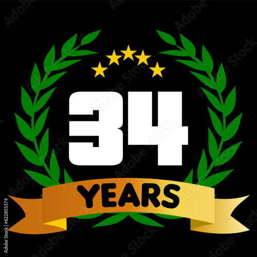 34 years anniversary, colorful with laurel wreath and ribbon