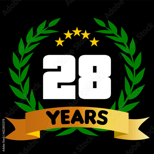 28 years anniversary, colorful with laurel wreath and ribbon
