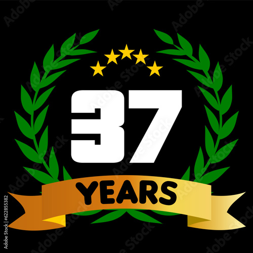 37 years anniversary, colorful with laurel wreath and ribbon