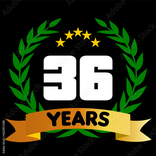 36 years anniversary, colorful with laurel wreath and ribbon