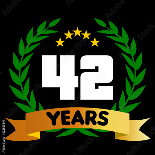 42 years anniversary, colorful with laurel wreath and ribbon