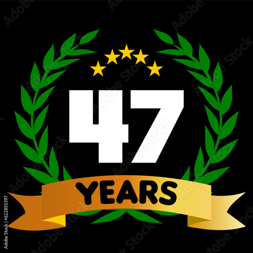 47 years anniversary, colorful with laurel wreath and ribbon