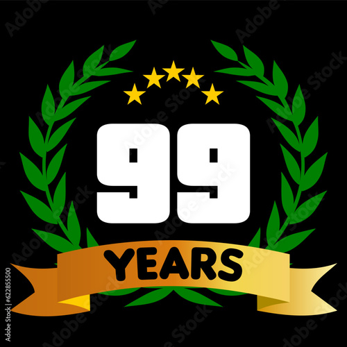 99 years anniversary, colorful with laurel wreath and ribbon