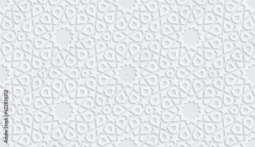 Seamless gray pattern in authentic arabian style, white mosaic.