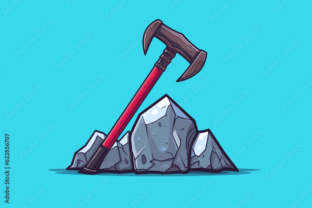 Doodle inspired Ice axe, cartoon sticker, sketch, vector, Illustration