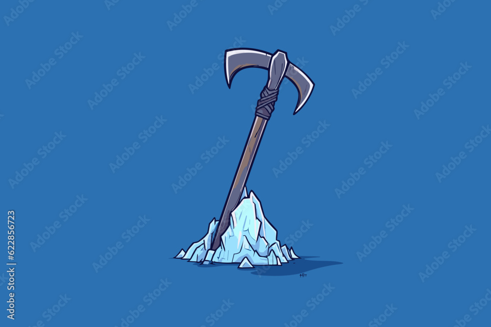 Doodle inspired Ice axe, cartoon sticker, sketch, vector, Illustration