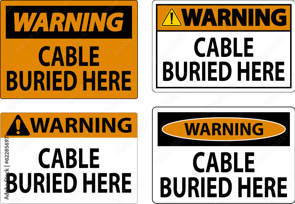 Warning Sign Cable Buried Here On White Bacground Warning Sign Cable Buried Here On White Bacground