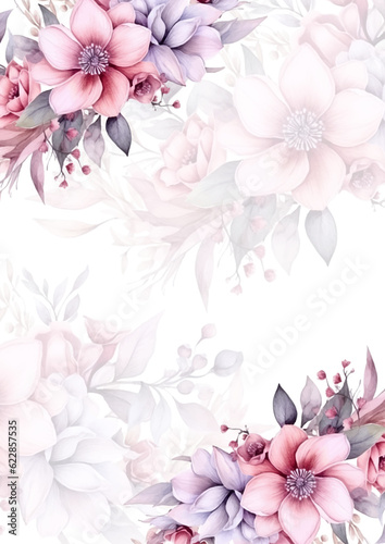 watercolor illustration of colorful flowers border