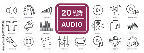 Audio line icons. Editable stroke. For website marketing design, logo, app, template, ui, etc. Vector illustration.