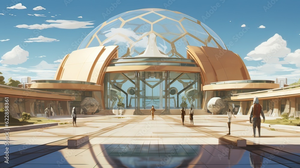 Fototapeta premium Greenhouse in the park. AI generated art illustration.