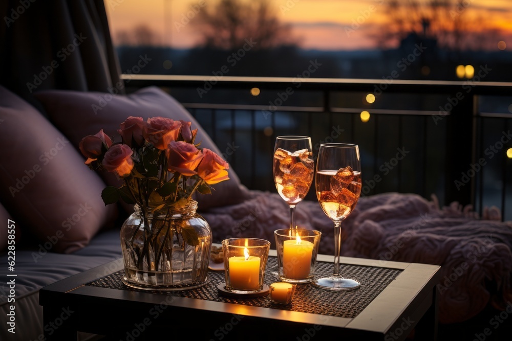Romantic dinner by candlelight, the atmosphere of a love date. Background with selective focus and copy space