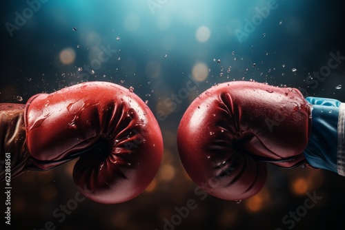 Boxing gloves. The concept of battle and confrontation. Background with selective focus and copy space © top images