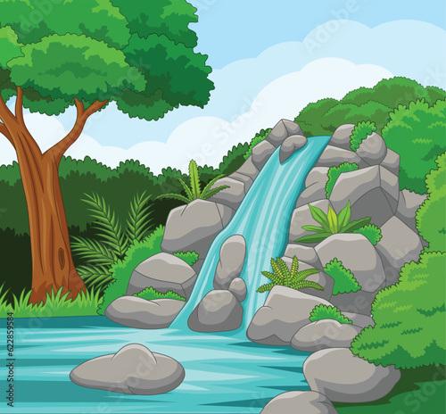 River stream flowing through rocks to mountain lake
