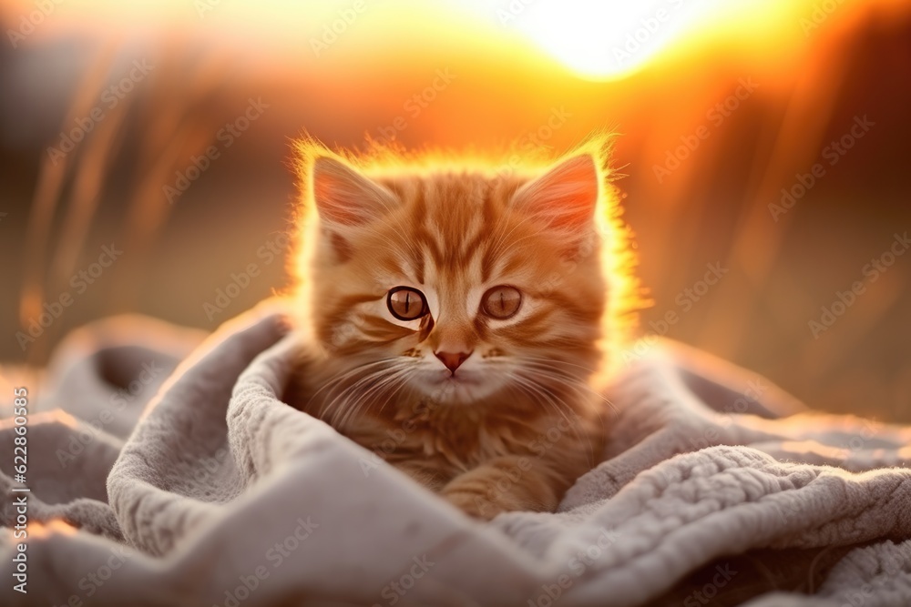 cute little kitten in a blanket. ai generative