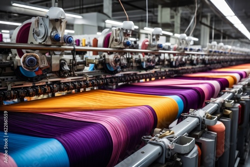 The modern textile factory weaves a variety of fabrics for fashion and home use. Generative AI