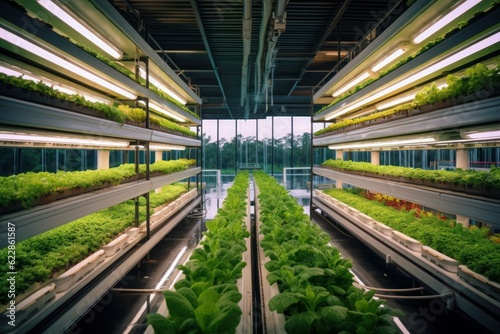 The extensive hydroponic farm cultivates a variety of lush, organic vegetables year-round. Generative AI