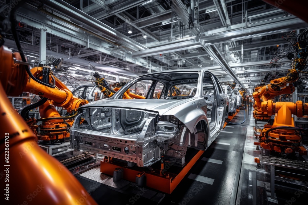At the sprawling automobile factory, skilled workers assemble cars on an automated assembly line. Generative AI At the sprawling automobile factory, skilled workers assemble cars on an automated assembly line. Generative AI