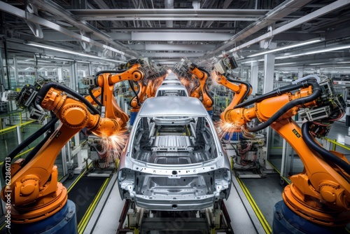 At the sprawling automobile factory, skilled workers assemble cars on an automated assembly line. Generative AI