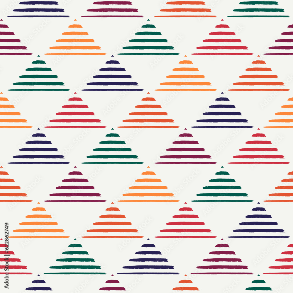 Fototapeta premium Triangle motif minimal geometric print. Paint brush seamless pattern. Freehand design background. Trendy handdrawn modern simple geo ornament