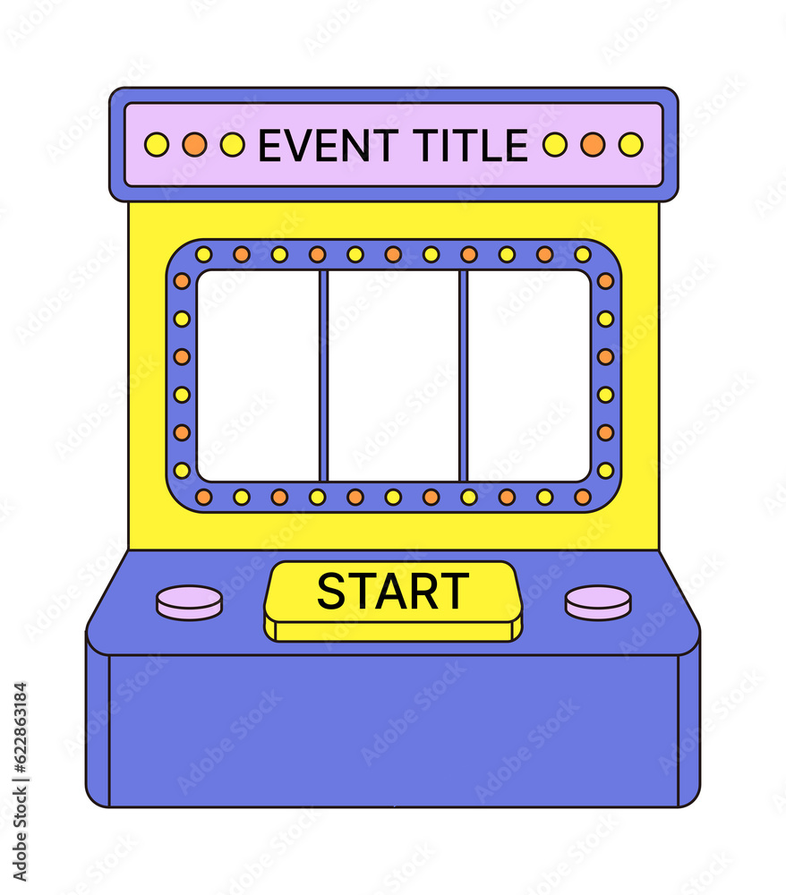 A cute, colorful, retro, retro style game machine. Illustration of lottery 'slot machine' in casino, game room. A cute, colorful, retro, retro style game machine. Illustration of lottery 'slot machine' in casino, game room.