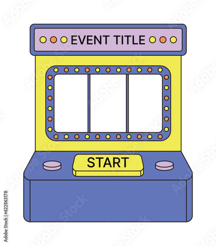 A cute, colorful, retro, retro style game machine. Illustration of lottery 'slot machine' in casino, game room.