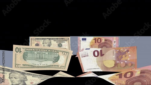 10 US Dollar  to 10 Euro in Alpha Channel with Loop Animation
 photo