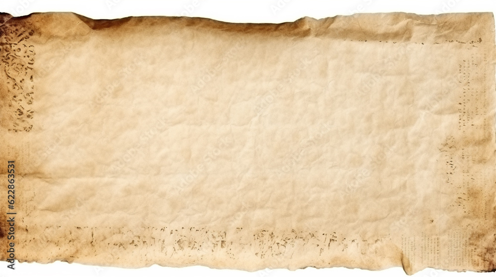 Creamy White, Tan, and Beige Gradient, Used Parchment Paper Texture - Background, Wallpaper, or Art Print Template - Weathered and Vintage with Depth, Folds, and Lines - Generative AI