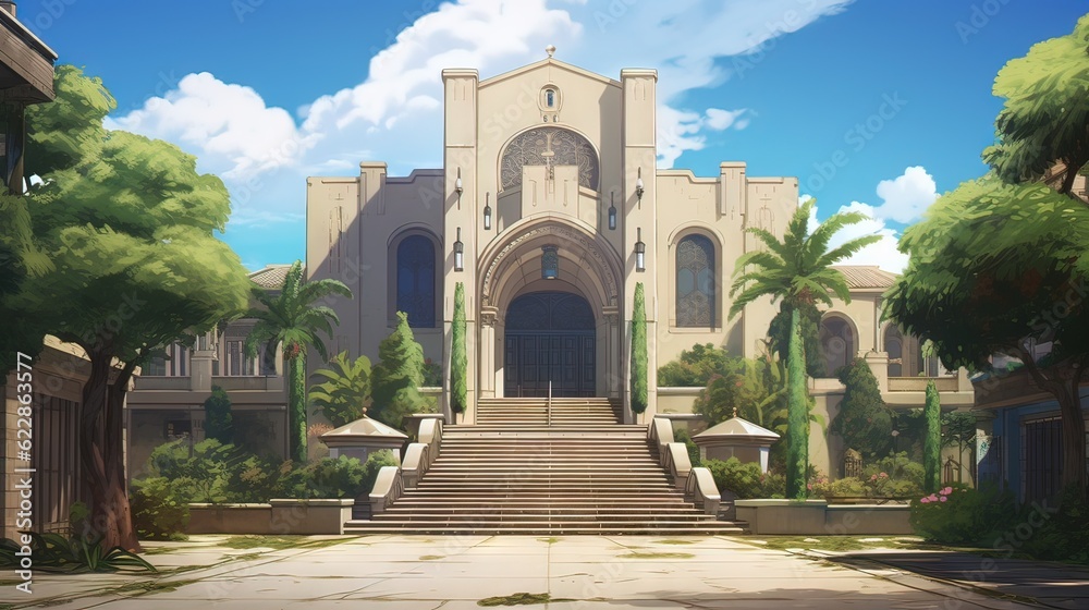 Fototapeta premium Church in the village of saint james. AI generated art illustration.
