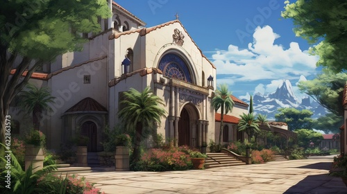 Church in the village of saint james. AI generated art illustration.