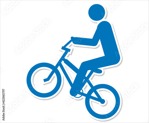 白い縁線と影がついた自転車、BMXでジャンプする人のアイコン、イラスト、ピクトグラム