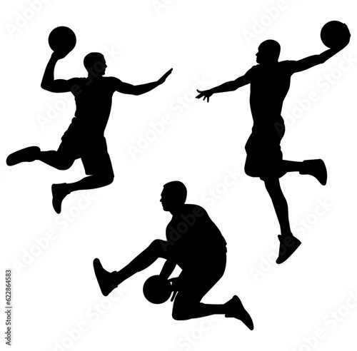 Men basketball player black silhouette dunking basketballs