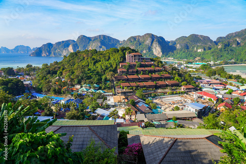 Canvas Print View over the urban area located on the isthmus at the center of Koh Phi Phi isl