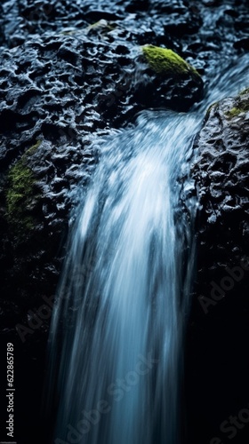 Waterfall on rockwall wallpaper background. AI Generated,