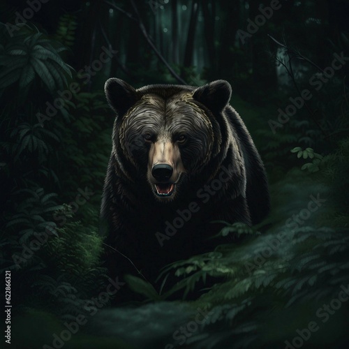 wild bear inthe dark jungle