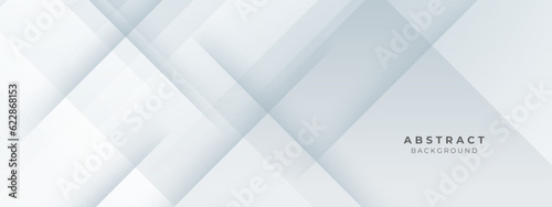 Silver color square pattern on banner with shadow. Abstract white and grey color geometric background with copy space.