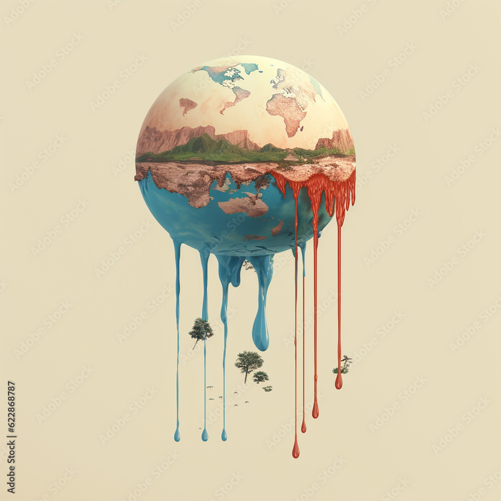 Planet Earth and The Globe Melting - Retro, Collage Style Climate ...