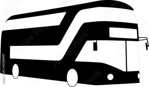 Black and white illustration of a double decker bus