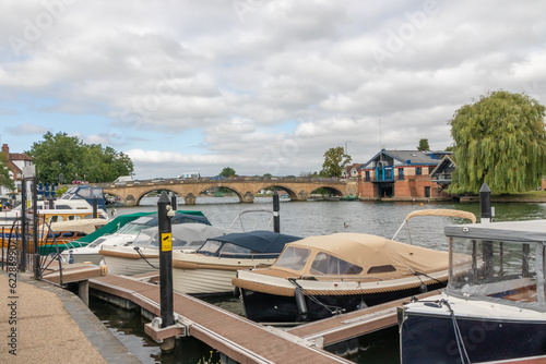 Boats moored on the River Thames