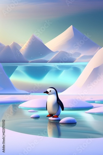 Penguin on the frozen lake