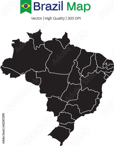 Brazil map on white background , Brazil Vector Design Template , Flag of Brazil, Flat simple Brazil map ,  Independence day design for Brazilian celebration , Map of Distrito Federal do Brasil
