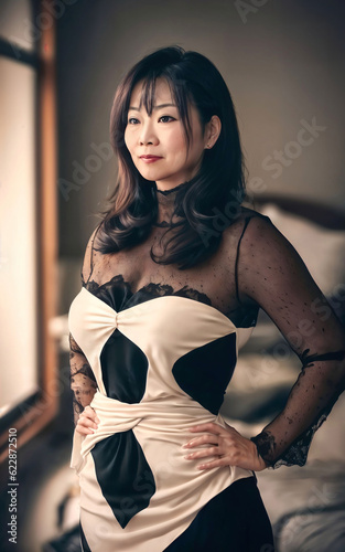 portrait photo of beautiful middle aged adult asian woman, generative AI