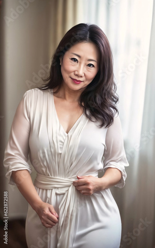portrait photo of beautiful middle aged adult asian woman, generative AI