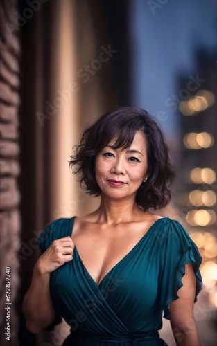 portrait photo of beautiful middle aged adult asian woman, generative AI