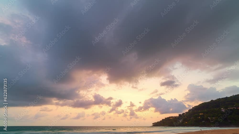 .Timelapse Magical clouds formed spirals into rain clouds in colorful sunset..The yellow skies were alive with a storm of clouds, .spinning around in a mesmerizing dance. cloudscape background.